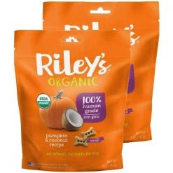 Rileys Organics 192959808834 Pumpkin & Coconut Small Bone Dog Treats; 5 oz - Pack of 2