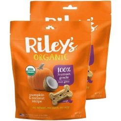 Rileys Organics 192959808841 Pumpkin & Coconut Large Bone Dog Treats; 5 oz - Pack of 2