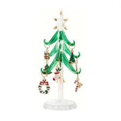 Ls Arts Inc LS Arts XM-1060 Tree with 9 Enamel Holiday Wine Charms; Green - 6 in.