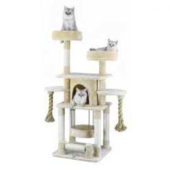 Go Pet Club F824 57.5 in. Jungle Rope Cat Tree House with Sisal Covered Posts & Two Ropes; Beige