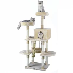 Go Pet Club F826 61.5 in. Jungle Rope Cat Tree with Sisal Covered Posts; Beige & Slate Grey