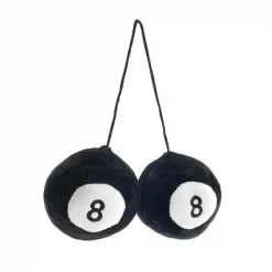 Vintage Parts USA 334280 Fuzzy Hanging Rearview Mirror 8-Balls - Black & White; Pack of 2