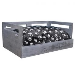 Iconic Pet Llc Iconic Pet 52059 Sassy Paws Wooden Pet Bed with Paw Printed Comfy Cushion; Antique Gray - Large