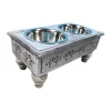 Iconic Pet Llc Iconic Pet 52068 Sassy Paws Raised Wooden Pet Double Diner with Stainless Steel Bowls; Antique Gray - Large