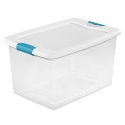 Sterilite Corporation Sterilite 14978006 6 qt Clear Latching Tote Storage Box White Lid & Blue Latches