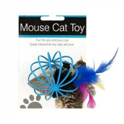 Kole Imports HX182-12 Feathered Mouse in Ball Cage Cat Toy; 12 Piece -Pack of 12