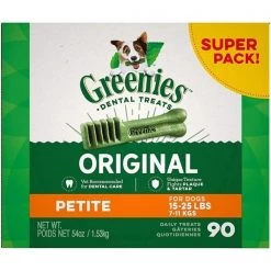 Greenies GR10764 15-25 lbs Original Dental Dog Chews Petite 90 Treats