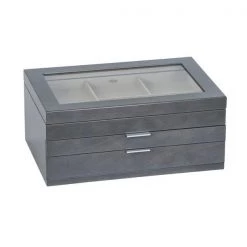Mele & Co. Mele 00340S17 Misty Glass Top Wooden Jewelry Box in Oceanside Grey Finish