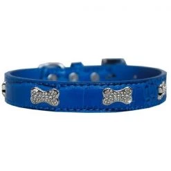 Mirage Pet 720-10 BLC12 Croc Crystal Bone Dog Collar; Blue - Size 12