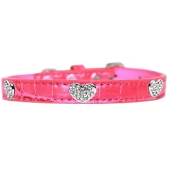 Petpal Croc Crystal Heart Dog Collar; Bright Pink - Size 16