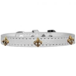 Mirage Pet 720-14 WTC12 Bronze Fleur De Lis Widget Croc Dog Collar; White - Size 12