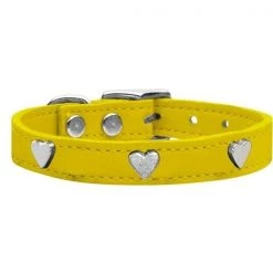 Petpal Silver Heart Widget Genuine Leather Dog Collar; Yellow - Size18