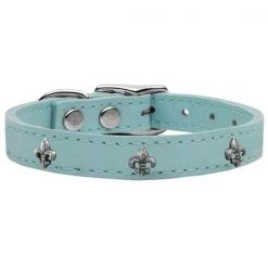 Petpal Silver Fleur De Lis Widget Genuine Leather Dog Collar; Baby Blue - Size26
