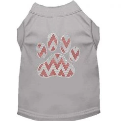 Petpal 8 in. Candy Cane Chevron Paw Rhinestone Dog Shirt; Grey - Extra Small