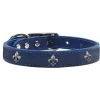 Mirage Pet 83-67 BL18 Silver Fleur De Lis Widget Genuine Leather Dog Collar; Blue - Size 18