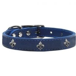 Mirage Pet 83-67 BL18 Silver Fleur De Lis Widget Genuine Leather Dog Collar; Blue - Size 18