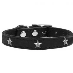 Petpal Silver Star Widget Genuine Leather Dog Collar; Black - Size 18