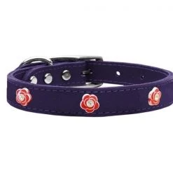 Petpal Red Rose Widget Genuine Leather Dog Collar; Purple - Size 22