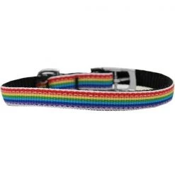 Petpal Rainbow Striped Nylon Dog Collar with Classic Buckles 0.37 in.; Rainbow Stripes - Size 8
