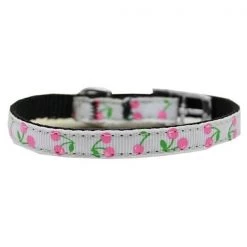 Petpal Cherries Nylon Dog Collar with Classic Buckle 0.37 in.; White - Size 16