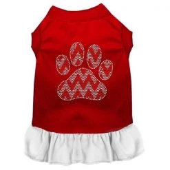 Mirage Pet 57-70 RDWTSM Candy Cane Chevron Paw Rhinestone Dog Dress; Red with White - Small 10