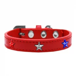 Mirage Pet 631-34 RD18 Red; White & Blue Stars Widget Dog Collar; Red - Size 18