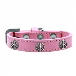 Petpal Peace Sign Widget Dog Collar; Light Pink - Size 12