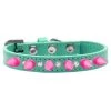 Mirage Pet 625-BPK AQ12 Crystal & Bright Pink Spikes Dog Collar; Aqua - Size 12