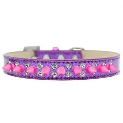 Mirage Pet 635-2 PR20 Double Crystal & Bright Pink Spikes Dog Collar; Purple Ice Cream - Size 20