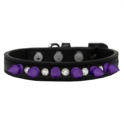 Petpal Crystal & Purple Spikes Dog Collar; Black - Size 10