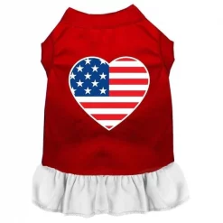 Mirage Pet 58-40 SMRDWT American Flag Heart Screen Print Dress; Red with White - Small 10