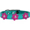 Mirage Pet 83-111 MTQ-MPK12 Metallic Flower Leather Collar; Metallic Turquoise with Metallic Pink Flowers - Size 12