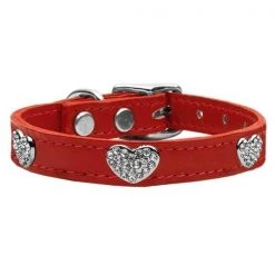 Mirage Pet 83-118 Rd12 Crystal Heart Genuine Leather Dog Collar; Red - Size 12