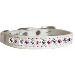 Petpal Posh Jeweled Cat Collar; White with Bright Pink - Size 10