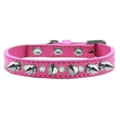 Petpal Crystal & Silver Spikes Dog Collar; Bright Pink - Size 14