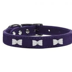 Mirage Pet 83-49 Pr22 White Bow Widget Genuine Leather Dog Collar; Purple - Size 22