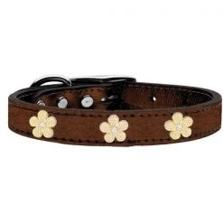 Mirage Pet 83-51 Bz20 Gold Flower Widget Genuine Metallic Leather Dog Collar; Bronze - Size 20