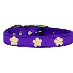 Petpal Gold Flower Widget Genuine Metallic Leather Dog Collar; Purple - Size 10