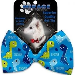 Mirage Pet 1235-VBT Blue Dinosaurs Pet Bow Tie Collar Accessory with Cloth Hook & Eye