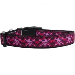 Mirage Pet 125-151 CT Hot Pink Plaid Skulls Nylon Cat Collar