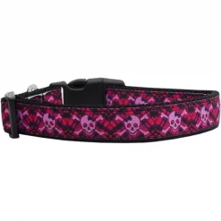Mirage Pet 125-151 SM Hot Pink Plaid Skulls Nylon Dog Collar; Small