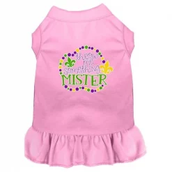 Mirage Pet 58-448 LPKLG Throw Me Something Screen Print Mardi Gras Dog Dress; Light Pink - Large