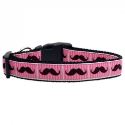 Mirage Pet 125-080 SM Pink Striped Moustache Nylon Dog Collar; Small