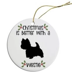 Mirage Pet ORN-R-B77 Breed Specific Round Christmas Ornament - Westie