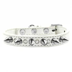 Mirage Pet 625-SV WT16 Crystal & Silver Spikes Dog Collar; White - Size 16