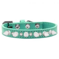 Mirage Pet 625-WT AQ12 Crystal & White Spikes Dog Collar; Aqua - Size 12