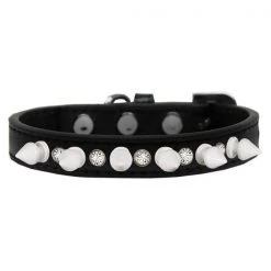 Mirage Pet 625-WT BK14 Crystal & White Spikes Dog Collar; Black - Size 14