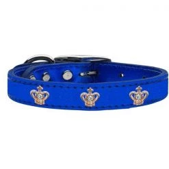 Petpal Gold Crown Widget Genuine Metallic Leather Dog Collar; Blue - Size 14