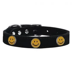 Mirage Pet 83-125 Bk18 Happy Face Widget Genuine Leather Dog Collar; Black - Size 18