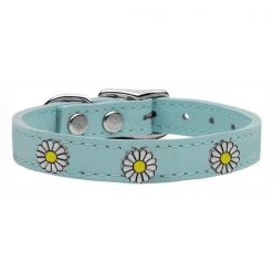 Mirage Pet 83-126 BBL24 White Daisy Widget Genuine Leather Dog Collar; Baby Blue - Size 24